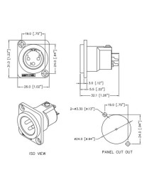 AMPHENOL - AC3MMDZ - Conector XLR Macho Chasis AC3MMDZ