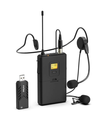 FIFINE - K031B - Micrófonos Inalámbricos de Solapa y Cintillo con Conexión USB K-031B