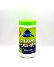 PULLCRO - PULLCROC501523 - Tarro Chico de Paños Desinfectantes de 50 Paños de 15cm x 23cm con Partículas de Cobre
